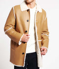 Mens Tan Brown Shearling Car Coat