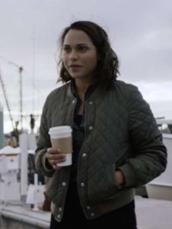 Monica Raymund Hightown Green Quilted Bomber Jacket