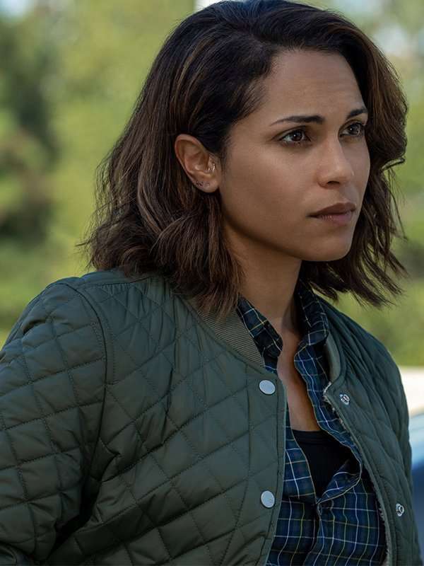 Monica Raymund Hightown Green Quilted Bomber Jacket