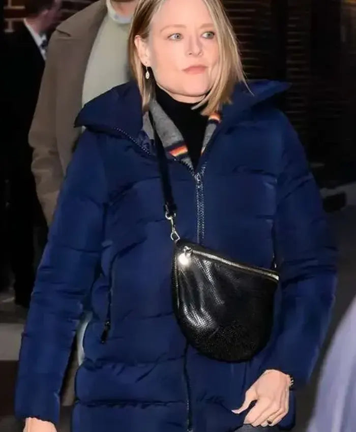 Jodie Foster 2026 Liz Danvers Navy Blue Parachute Fabric Puffer Jacket For Womens