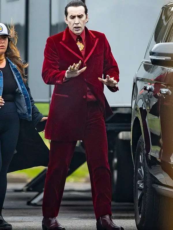 Nicolas Cage Renfield 2023 Red Velvet Suit