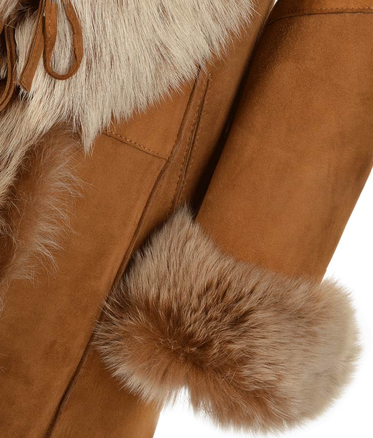 Novah Brown Suede Leather Fur Coat