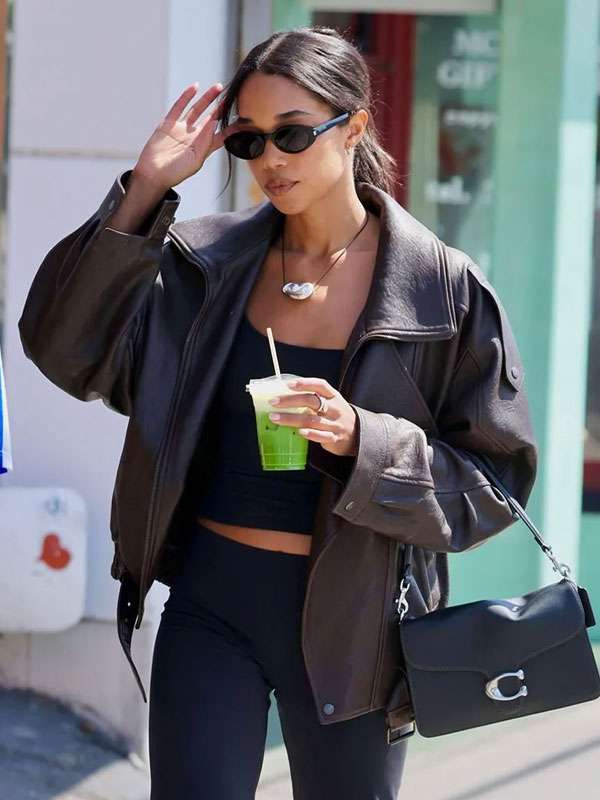Laura Harrier Oversized Biker Leather Jacket