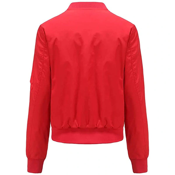 Leather Bomber Jacket Women, Red