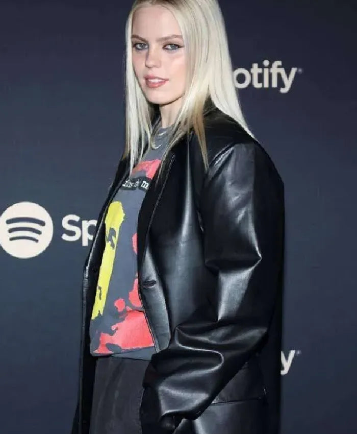 Best New Artist 2023 Reneé Rapp Black Leather Coat For Women