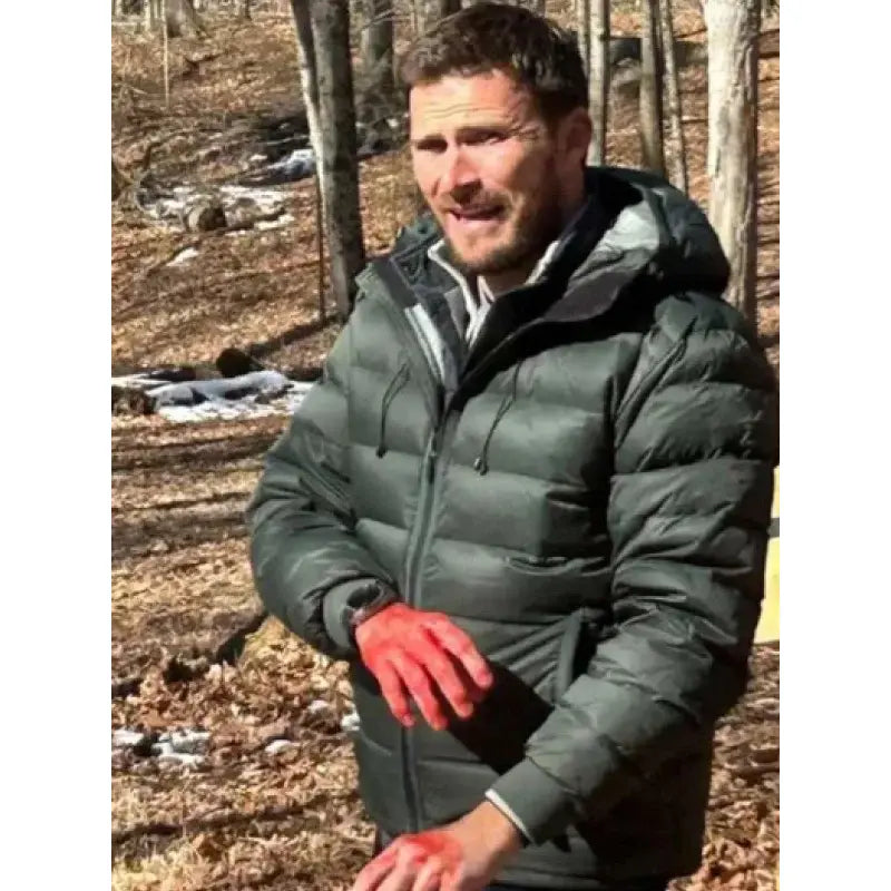 Scott Eastwood Alarum 2025 Green Puffer Jacket