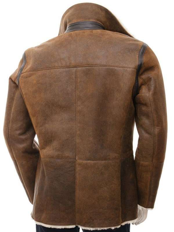 Men’s Sheepskin Double Breasted Shearling Brown Peacoat