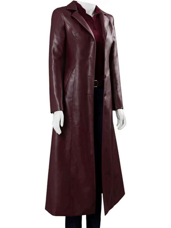 Dark Phoenix Sophie Turner Maroon Leather Coat
