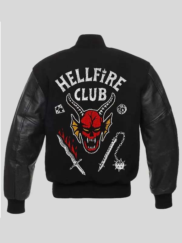 Hellfire Club Stranger Things Black Varsity Leather Jacket