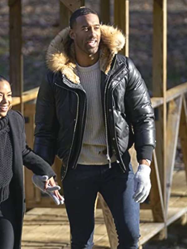 The Bachelor Matt James Black Leather Hooded Jacket