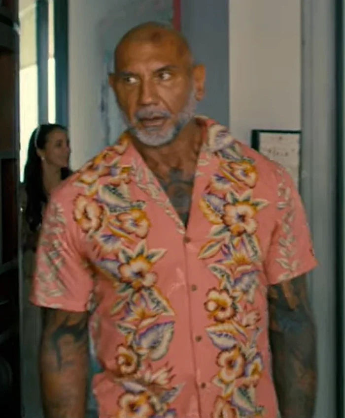 The Wrecking Crew Dave Bautista Orange Floral Shirt