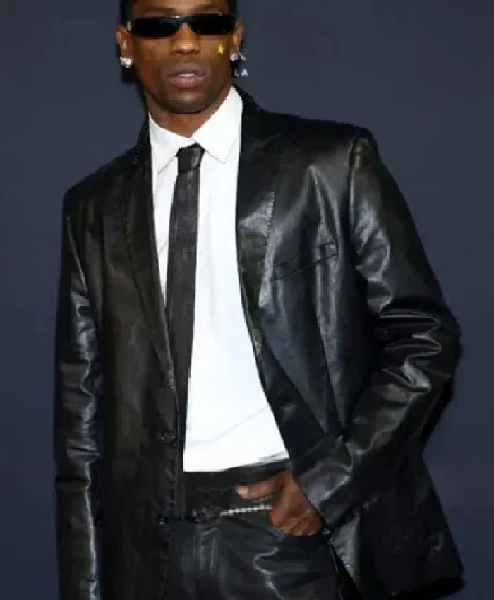 REFORM Alliance Casino Night Event Travis Scott Black Leather Blazer For Men