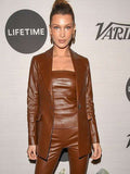 Bella Hadid NYC Brown Leather Jacket