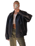 90’s Style Leather Bomber Jacket Women, Black