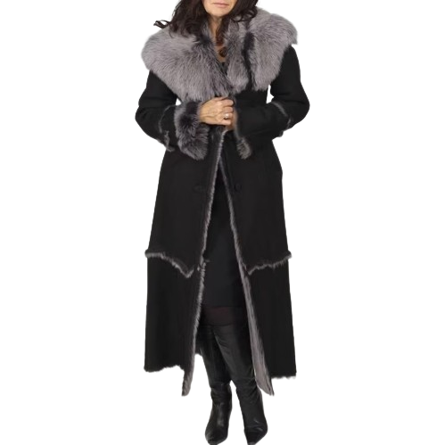 Black Shearling Leather Jacket For Womens