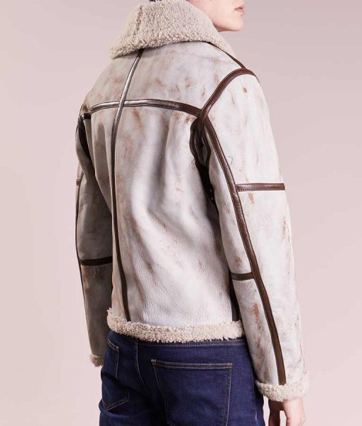 Mens White Waxed Leather Aviator Style Jacket