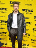 Will Poulter Death of a Unicorn Black Leather Coat