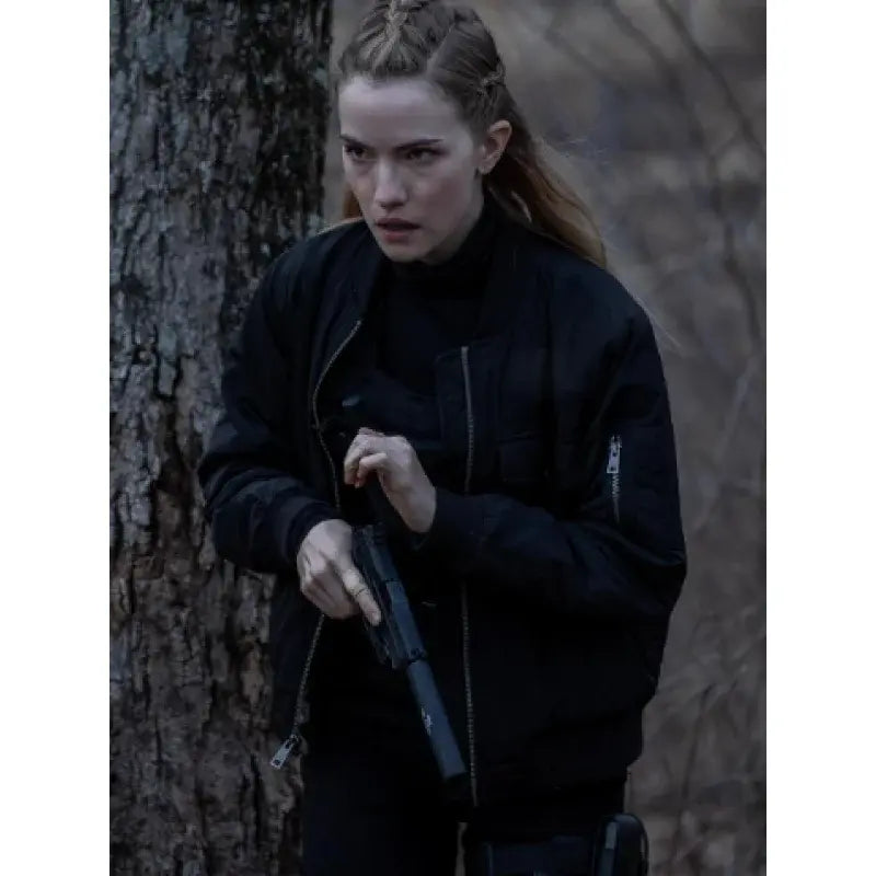Willa Fitzgerald Alarum 2025 Black Bomber Jacket