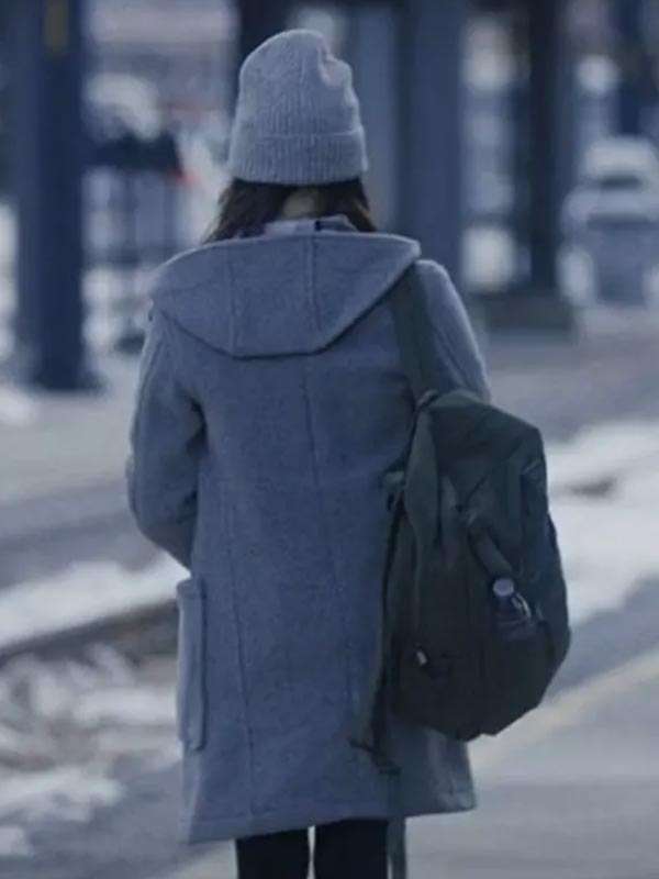 Winter Spring Summer or Fall Jenna Ortega Gray Hooded Coat