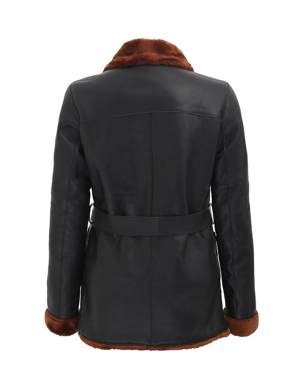 Double Breasted 3/4 Length Shearling Jacket For Women