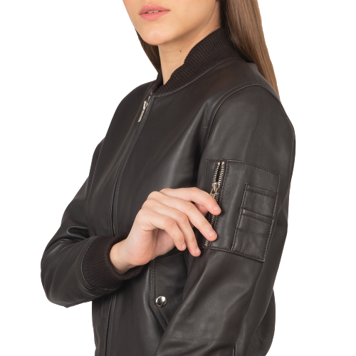 Shane Brown Leather Bomber Jacket Women