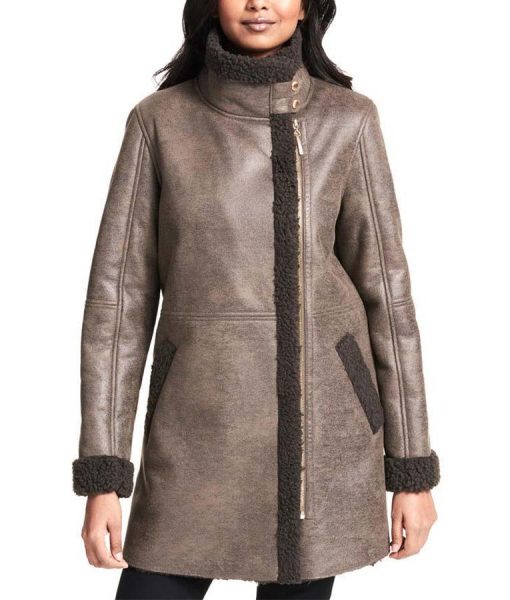 Asymmetrical Zip Faux shearling Coat
