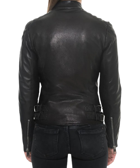 Sheep Padded Leather Biker Jacket Women
