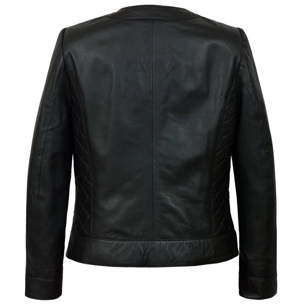 Biker Quilted Leather Jacket Women, Black