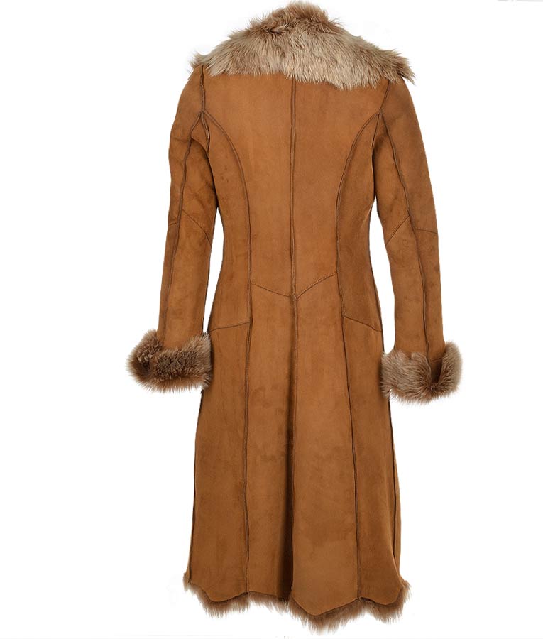 Novah Brown Suede Leather Fur Coat