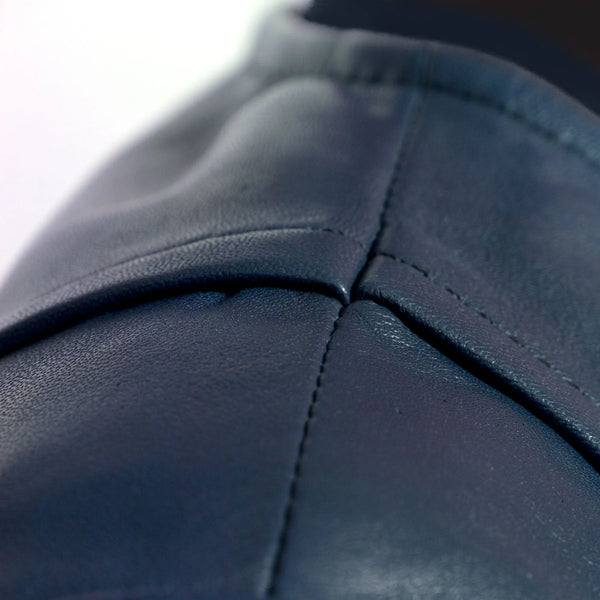 Women Biker Jacket Collarless, Midnight Blue