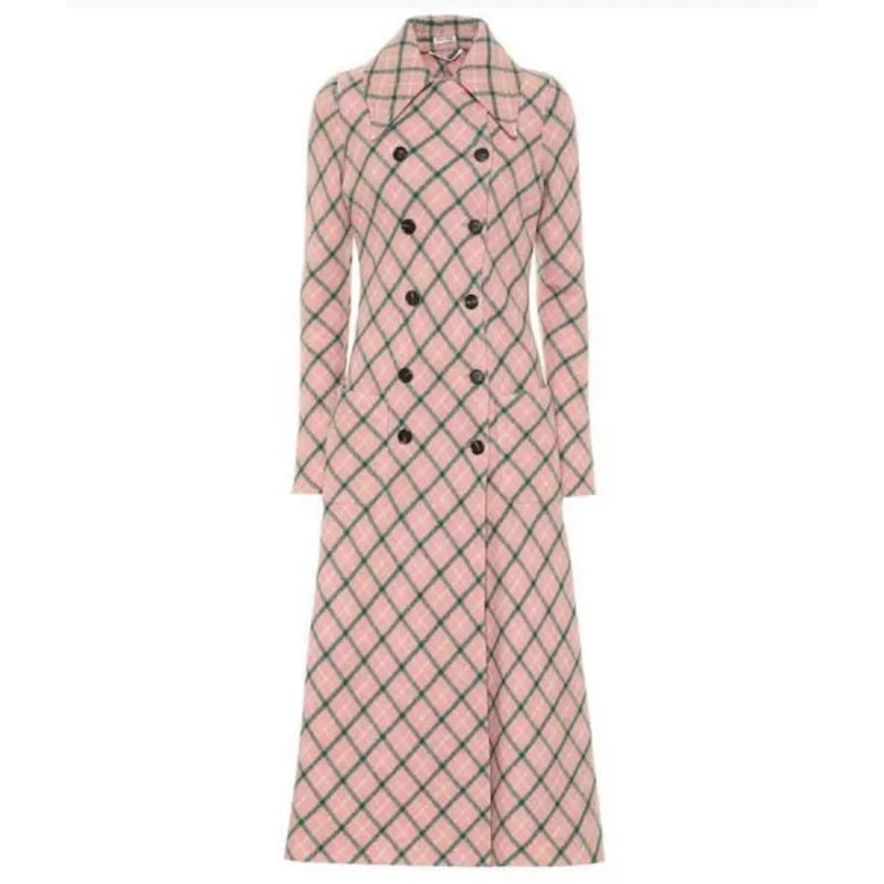 Shop Lauren Heller Younger Season 07 Pink Checked Long Coat