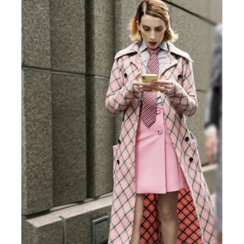 Lauren Heller Younger Season 07 Pink Checked Long Coat