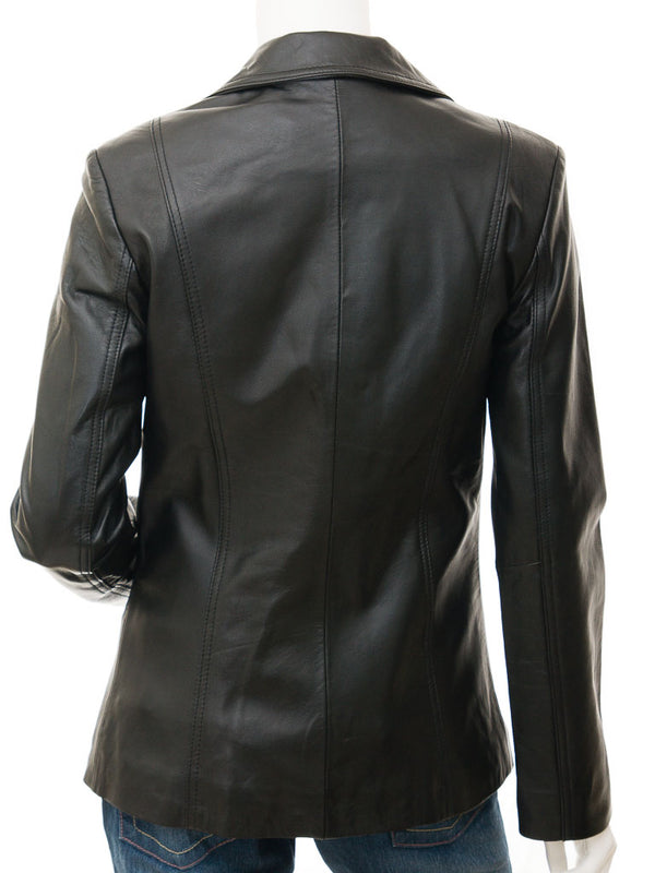Lambskin Leather Blazer Women Black