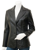 Lambskin Leather Blazer Women Black