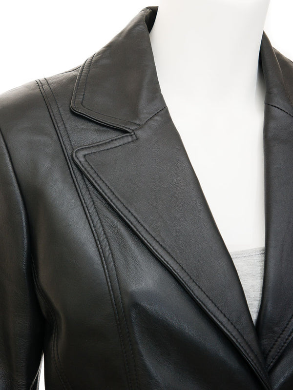 Lambskin Leather Blazer Women Black