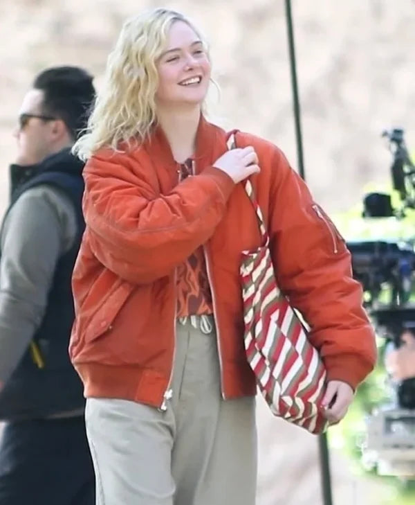 Elle Fanning Millet Red Bomber Jacket