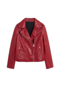 Red Slim Outerwear Biker Leather Jacket