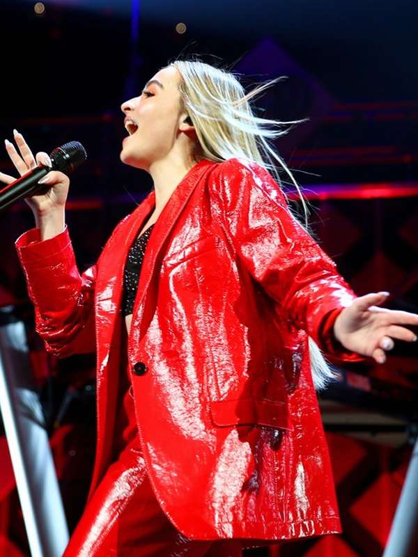 Sabrina Carpenter Red Leather Blazer