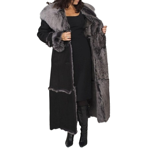 Black Shearling Leather Jacket For Womens