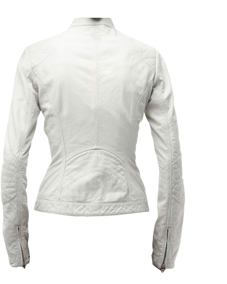 Pure Sheep Leather Biker Jacket Women, White