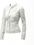 Faux Leather Biker Jacket Women, White