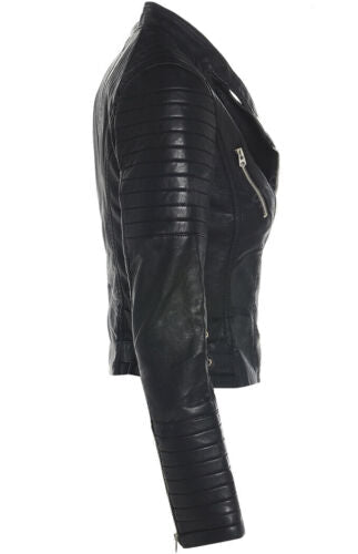 Moto Asymmetrical Biker Jacket Women, Black