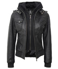 Women Leather Jacket With Hood Burgh